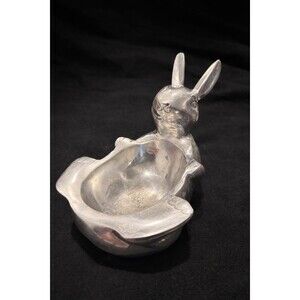 Vintage Aluminum Bunny Bowl Mid Century Rabbit Candy Dish Easter Decor